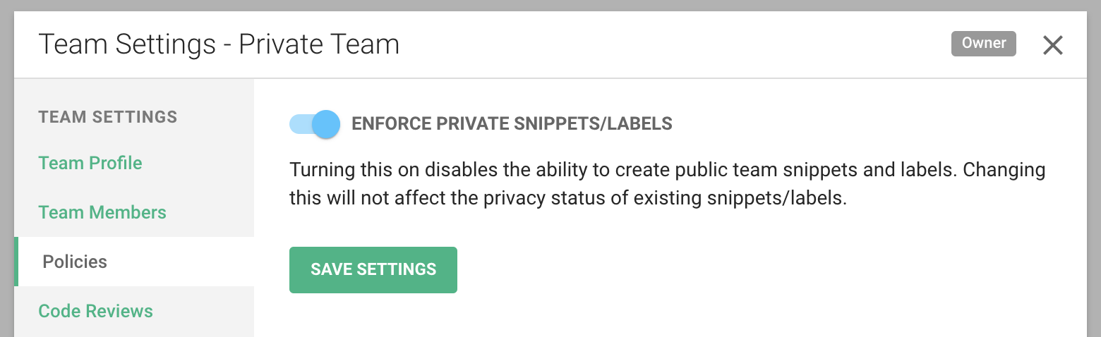 Enable enforce private policy when editing team
  settings